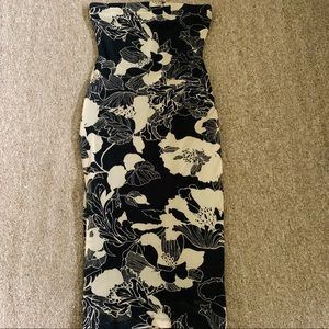 Strapless black/beige flora dress